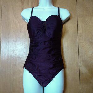 Merona Women’s Small One Piece Bathing Suit Built In Bra Knotted Detail Ruched